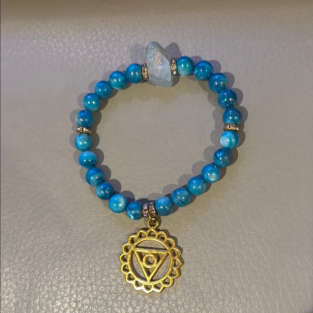 Blue Chakra Bracelet with Gold Pendant